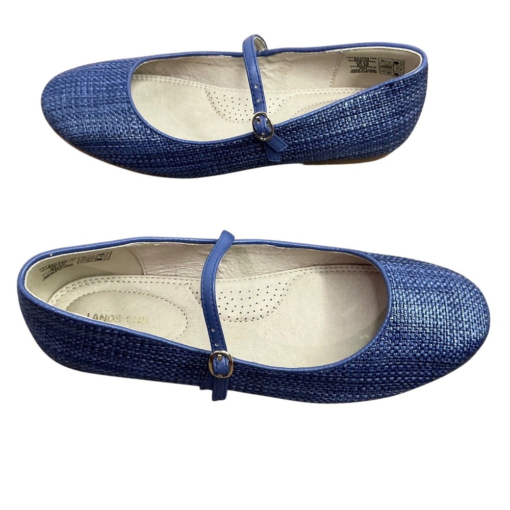 Lands End Woman's Blue Metallic Sheen Woven Mary Jane Ballet Flats‎ Size 7.5